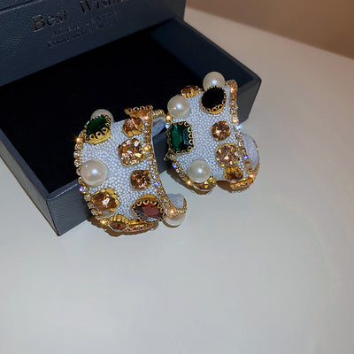 Rhinestone Pearl Decoration Earrings