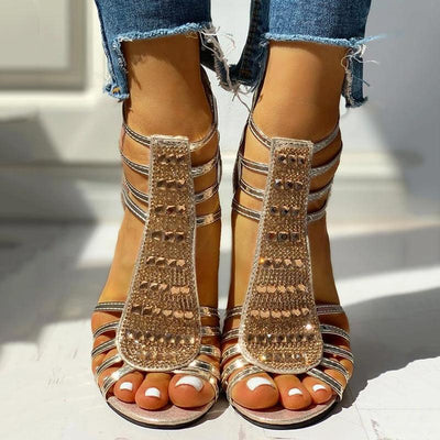 Studded Multi-Strap Chunky Sandals - Cherrybetty