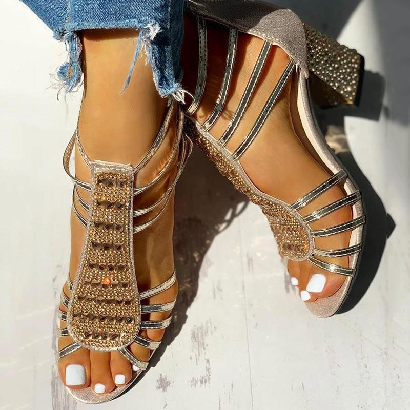 Studded Multi-Strap Chunky Sandals - Cherrybetty