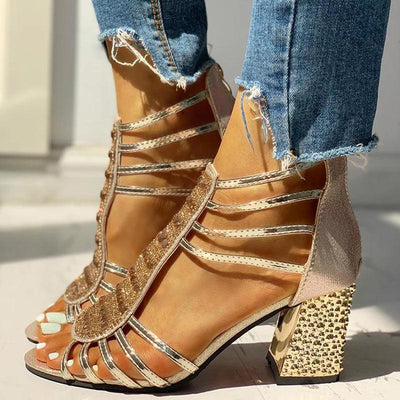 Studded Multi-Strap Chunky Sandals - Cherrybetty