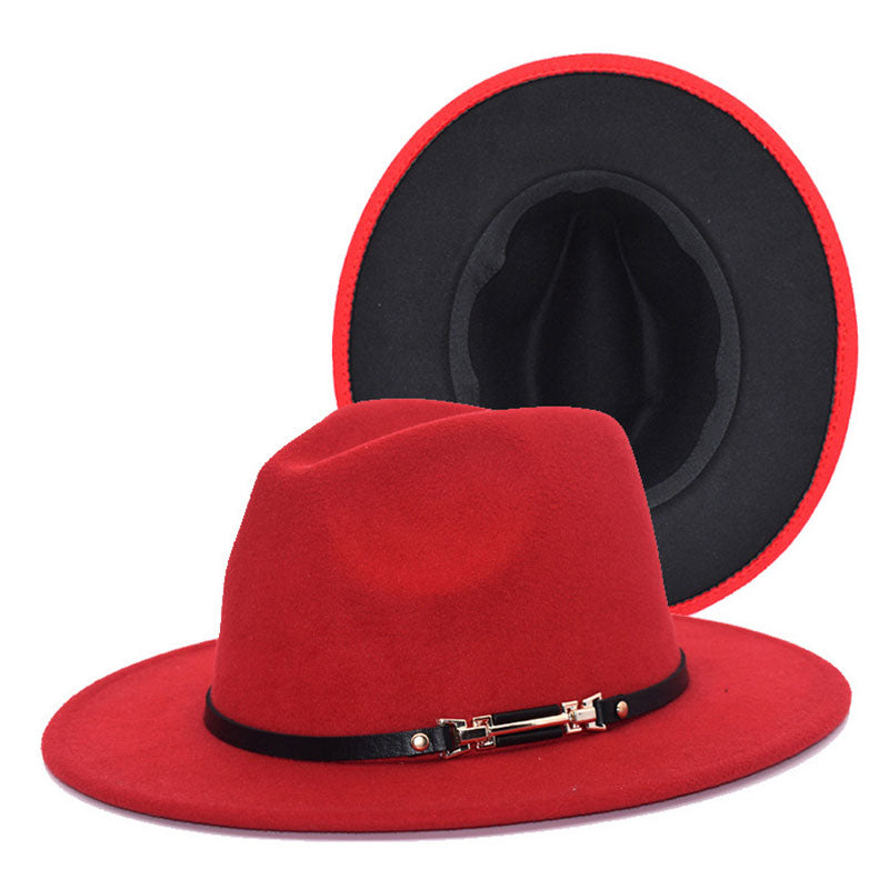 Colorblock Buckle Decoration Fedora Hat