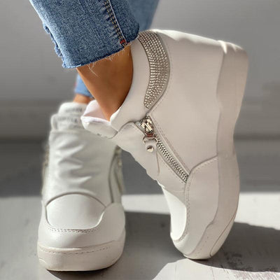 Zippper Studded Platform Wedges Casual Sneakers - Cherrybetty