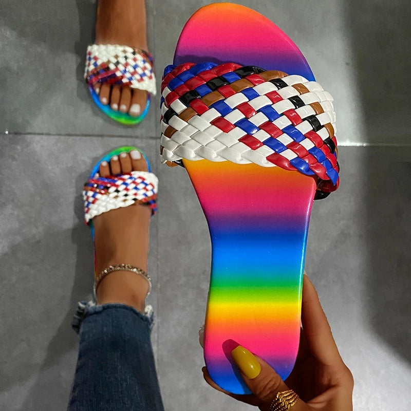 Colorblock Woven Detailed Flat Sandals