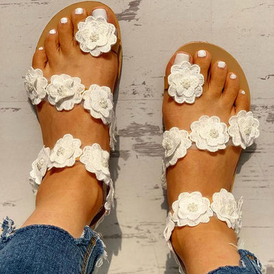 Flower Embellished Open Toe Flat Sandals - Shop Shiningbabe - Womens Fashion Online Shopping Offering Huge Discounts on Shoes - Heels, Sandals, Boots, Slippers; Clothing - Tops, Dresses, Jumpsuits, and More.