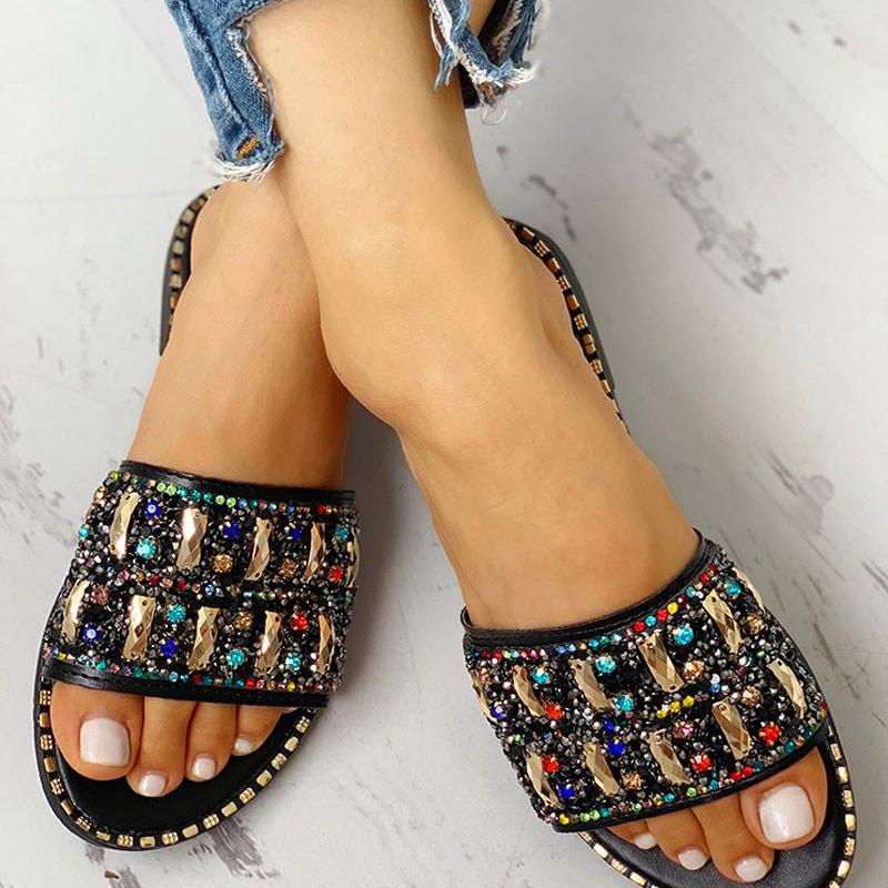 Colorful Studded Sequins Detail Flat Sandals - Shop Shiningbabe - Womens Fashion Online Shopping Offering Huge Discounts on Shoes - Heels, Sandals, Boots, Slippers; Clothing - Tops, Dresses, Jumpsuits, and More.