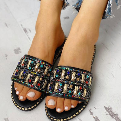 Colorful Studded Sequins Detail Flat Sandals - Shop Shiningbabe - Womens Fashion Online Shopping Offering Huge Discounts on Shoes - Heels, Sandals, Boots, Slippers; Clothing - Tops, Dresses, Jumpsuits, and More.