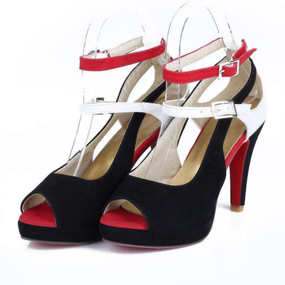 Colorblock Peep Toe Ankle Strap High Heels