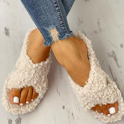 Solid Fluffy Crisscross Design Flat Sandals - Shop Shiningbabe - Womens Fashion Online Shopping Offering Huge Discounts on Shoes - Heels, Sandals, Boots, Slippers; Clothing - Tops, Dresses, Jumpsuits, and More.