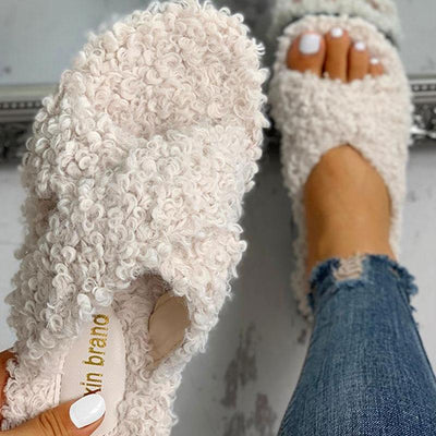 Solid Fluffy Crisscross Design Flat Sandals - Shop Shiningbabe - Womens Fashion Online Shopping Offering Huge Discounts on Shoes - Heels, Sandals, Boots, Slippers; Clothing - Tops, Dresses, Jumpsuits, and More.