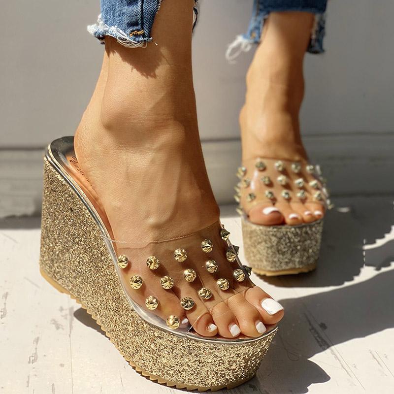 Transparent Rivet Detail Platform Wedge Sandals - Shop Shiningbabe - Womens Fashion Online Shopping Offering Huge Discounts on Shoes - Heels, Sandals, Boots, Slippers; Clothing - Tops, Dresses, Jumpsuits, and More.