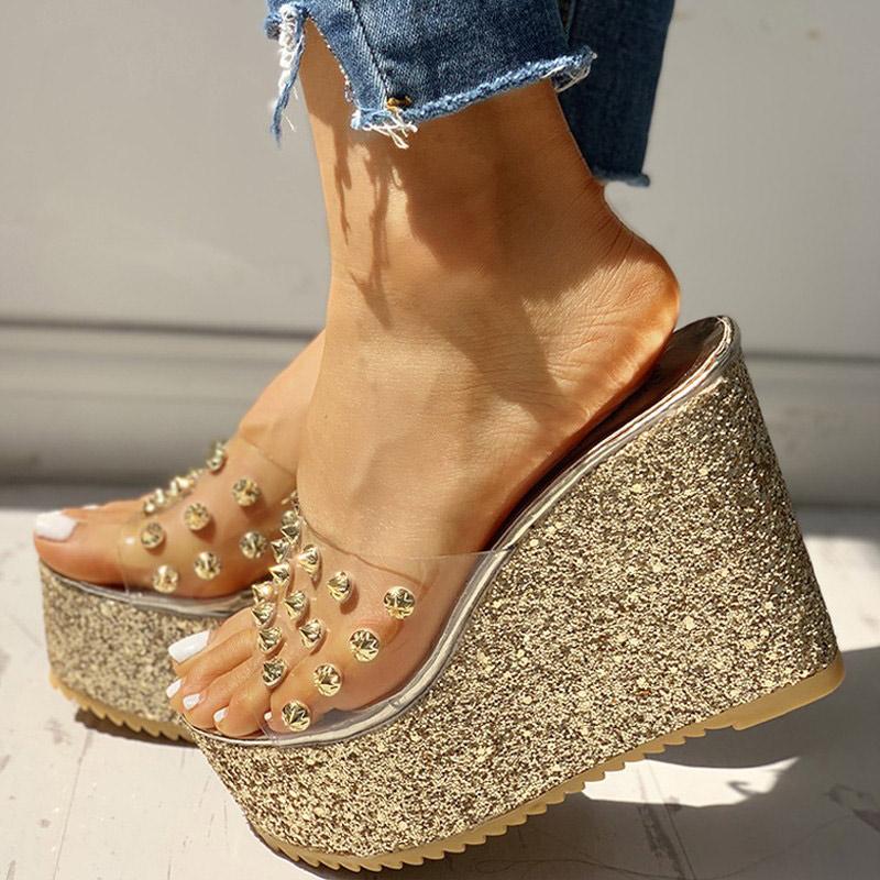 Transparent Rivet Detail Platform Wedge Sandals - Shop Shiningbabe - Womens Fashion Online Shopping Offering Huge Discounts on Shoes - Heels, Sandals, Boots, Slippers; Clothing - Tops, Dresses, Jumpsuits, and More.