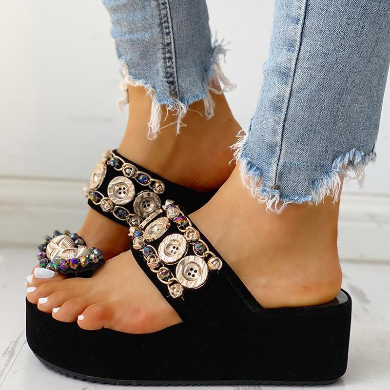 Studded Detail Toe Ring Flat platform sandals - Shop Shiningbabe - Womens Fashion Online Shopping Offering Huge Discounts on Shoes - Heels, Sandals, Boots, Slippers; Clothing - Tops, Dresses, Jumpsuits, and More.