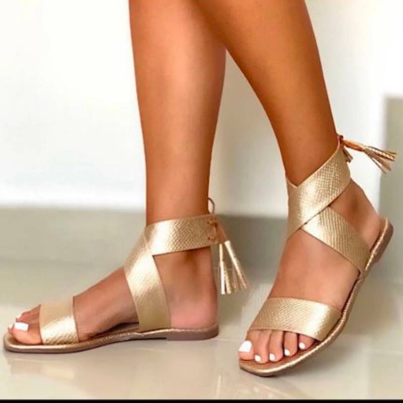 Solid Open Toe Ankle Starp Flat Sandals