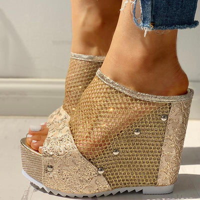 Fishnet Insert Platform Wedge Sandals - Shop Shiningbabe - Womens Fashion Online Shopping Offering Huge Discounts on Shoes - Heels, Sandals, Boots, Slippers; Clothing - Tops, Dresses, Jumpsuits, and More.