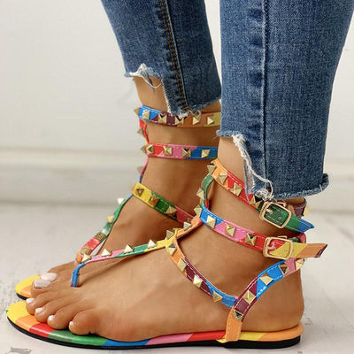 Rivets Multi Strap Toe Post Flat Sandals - Shop Shiningbabe - Womens Fashion Online Shopping Offering Huge Discounts on Shoes - Heels, Sandals, Boots, Slippers; Clothing - Tops, Dresses, Jumpsuits, and More.