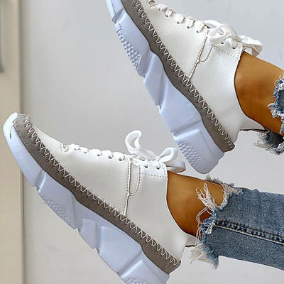 Contrast Stitch Lace-Up Muffin Sneakers - Cherrybetty