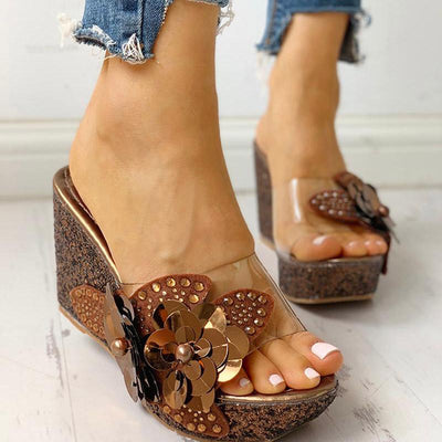 Transparent Bead Studded Platform Wedge Sandals - Shop Shiningbabe - Womens Fashion Online Shopping Offering Huge Discounts on Shoes - Heels, Sandals, Boots, Slippers; Clothing - Tops, Dresses, Jumpsuits, and More.