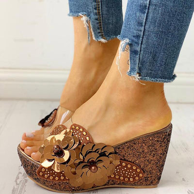 Transparent Bead Studded Platform Wedge Sandals - Shop Shiningbabe - Womens Fashion Online Shopping Offering Huge Discounts on Shoes - Heels, Sandals, Boots, Slippers; Clothing - Tops, Dresses, Jumpsuits, and More.