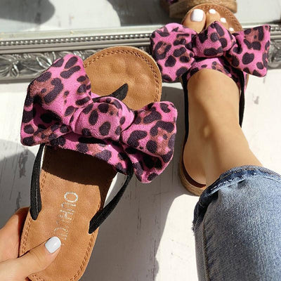 Leopard Bowknot Design Flat Sandals - Shop Shiningbabe - Womens Fashion Online Shopping Offering Huge Discounts on Shoes - Heels, Sandals, Boots, Slippers; Clothing - Tops, Dresses, Jumpsuits, and More.