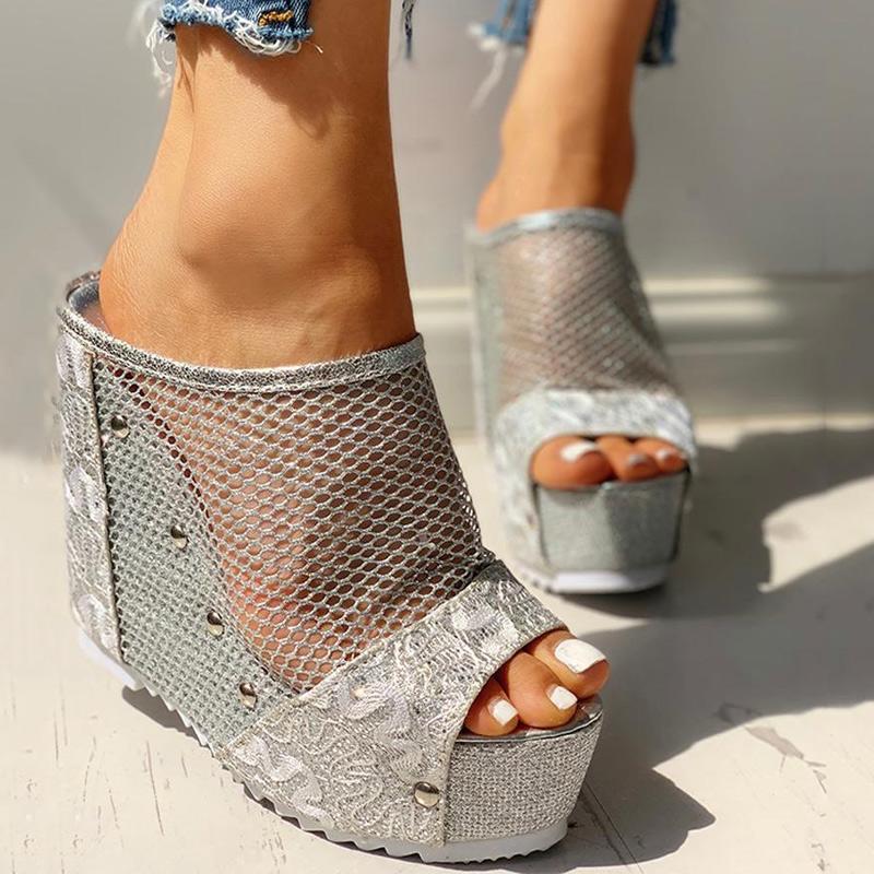 Fishnet Insert Platform Wedge Sandals - Shop Shiningbabe - Womens Fashion Online Shopping Offering Huge Discounts on Shoes - Heels, Sandals, Boots, Slippers; Clothing - Tops, Dresses, Jumpsuits, and More.