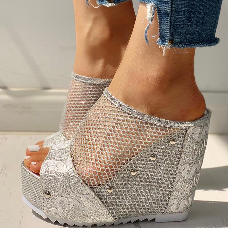 Fishnet Insert Platform Wedge Sandals - Shop Shiningbabe - Womens Fashion Online Shopping Offering Huge Discounts on Shoes - Heels, Sandals, Boots, Slippers; Clothing - Tops, Dresses, Jumpsuits, and More.