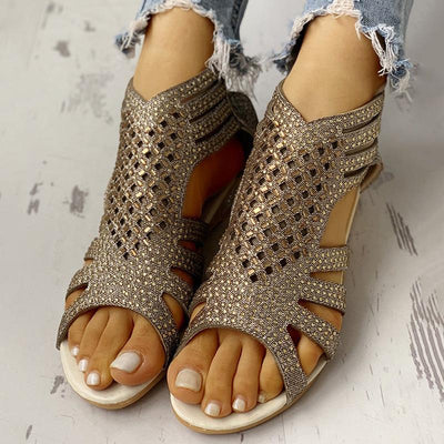 Studded Detail Hollow Out Flat Sandals - Shop Shiningbabe - Womens Fashion Online Shopping Offering Huge Discounts on Shoes - Heels, Sandals, Boots, Slippers; Clothing - Tops, Dresses, Jumpsuits, and More.