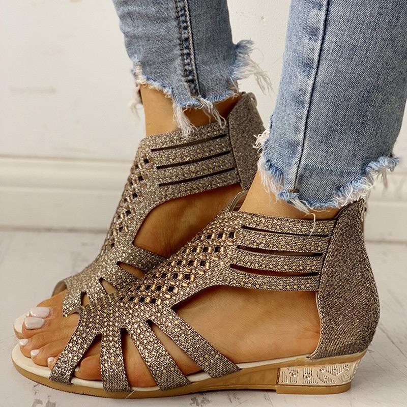 Studded Detail Hollow Out Flat Sandals - Shop Shiningbabe - Womens Fashion Online Shopping Offering Huge Discounts on Shoes - Heels, Sandals, Boots, Slippers; Clothing - Tops, Dresses, Jumpsuits, and More.