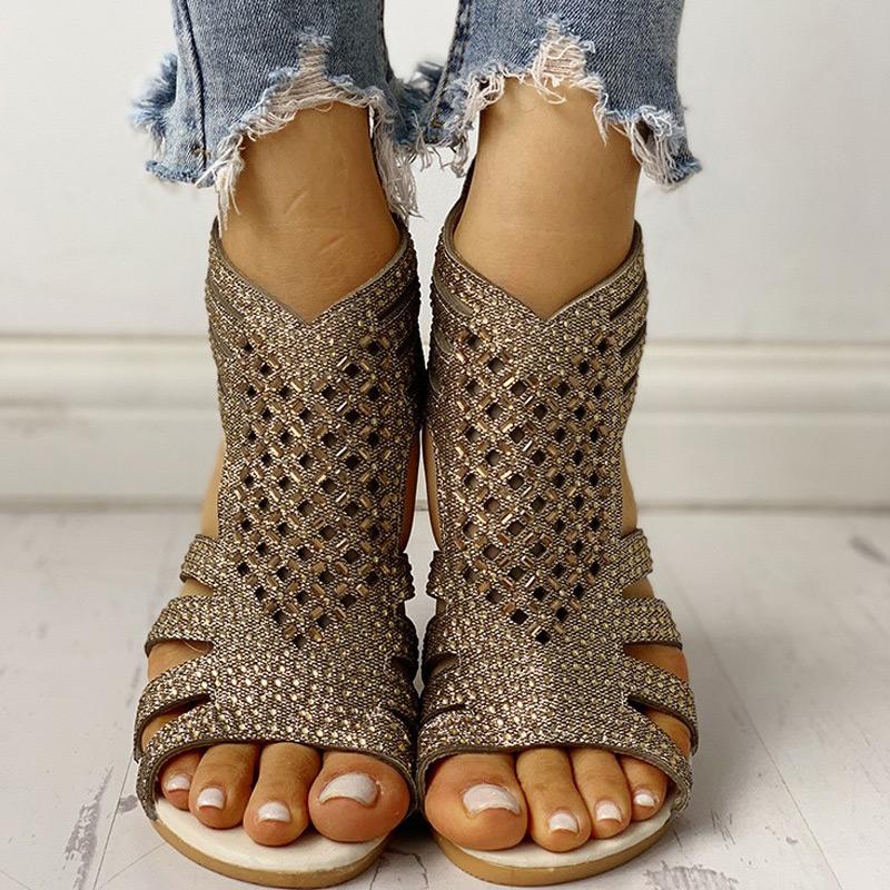 Studded Detail Hollow Out Flat Sandals - Shop Shiningbabe - Womens Fashion Online Shopping Offering Huge Discounts on Shoes - Heels, Sandals, Boots, Slippers; Clothing - Tops, Dresses, Jumpsuits, and More.