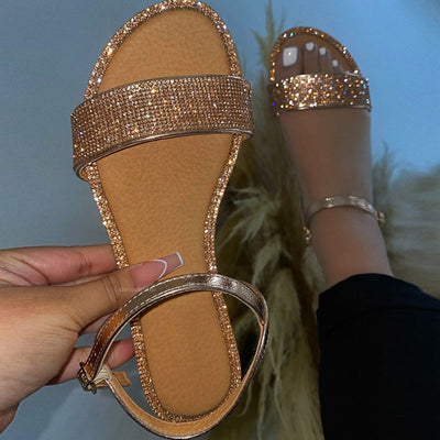 Colorblock Rhinestone Flat Sandals