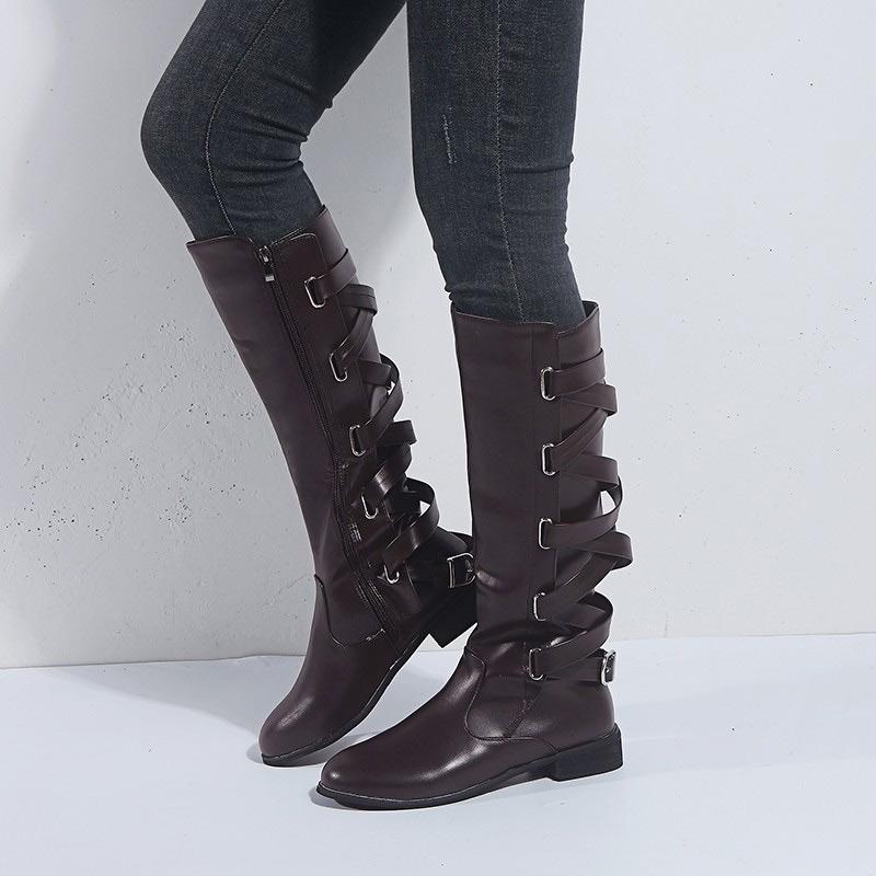 Women Fashion Zipper Straps High Boots - Cherrybetty