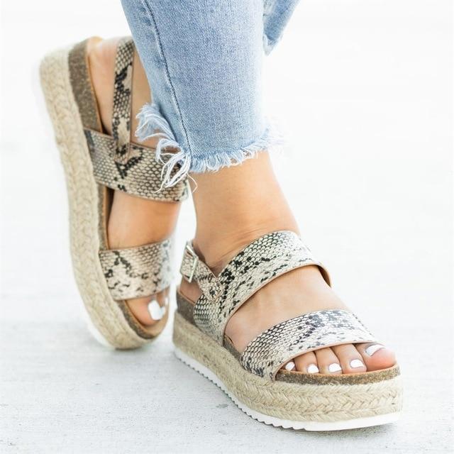 PU Leopard Buckle Strap Platform Sandals