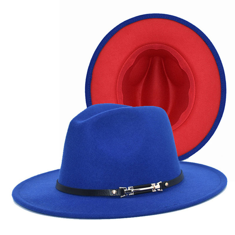 Colorblock Buckle Decoration Fedora Hat